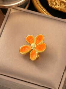 VceTd1PCS Fashionable Vacation Style Stainless Steel Women's Brooch With Asymmetrical Flower Decoration, Suitable For Daily Wear, Vacation Or Gift - Golden - View 6