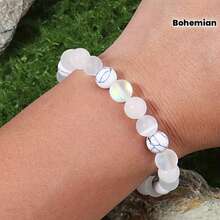 Unisex Bohemian Beaded Bracelet, Creative Faux Moonstone With White Turquoise And White Jade Spacer Beads, Fashionable Party Accessory, Perfect Holiday Gift For Christmas And New Year - Multicolor - View 5