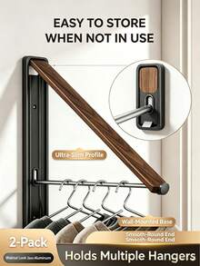 Retro Foldable Wall-Mounted Clothes Hanger, Black Walnut Wood Grain + Aluminum Alloy Frame Design, Collapsible Extendable Drying Rack, Suitable For Wall, Door, Window And More, Space-Saving Storage Rack.Balcony Clothes Rack Bathroom Clothes Rack Kitchen Bedroom Drying Rack Foldable Clothes Rack Christmas Holiday Home Supplies Small Space Dedicated - Multicolor - View 8