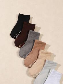 10 Pairs Random Solid Color Ribbed Mid-Calf Non-Slip Socks For Infants, Multiple Bright Colors, Knee-High Mid-Calf Floor Socks With Soft Elastic Non-Slip Strips On Bottom, Breathable Fabric, Suitable For Toddlers And Children's Daily Indoor Wear - Multicolor - View 5