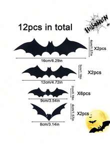 120/72/60/12pcs Halloween Bat Decorations, Halloween 3d Bat Wall Decor, Black Bat Wall Stickers, Black Bat Decals, Reusable, Suitable For Bathroom, Bar, Restaurant, Bedroom Door, Halloween Party Supplies, Winter Halloween Home Decor - Multiple Styles - View 14