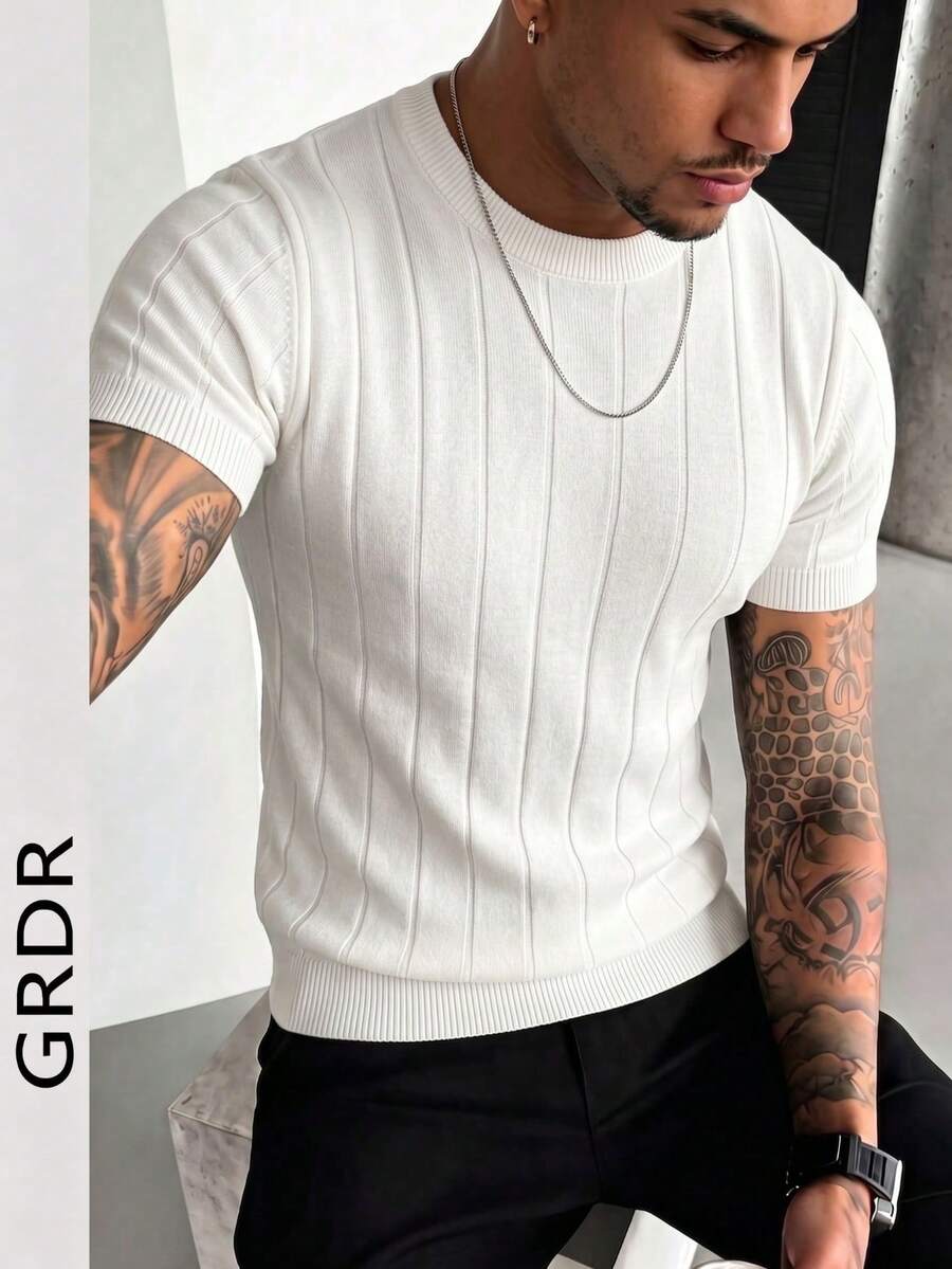 GRDR Sweater Rajut Lengan Pendek Pria Musim Panas, Kasual Sporty, Cocok untuk Olahraga Luar Ruangan, Item Fesyen Musim Panas