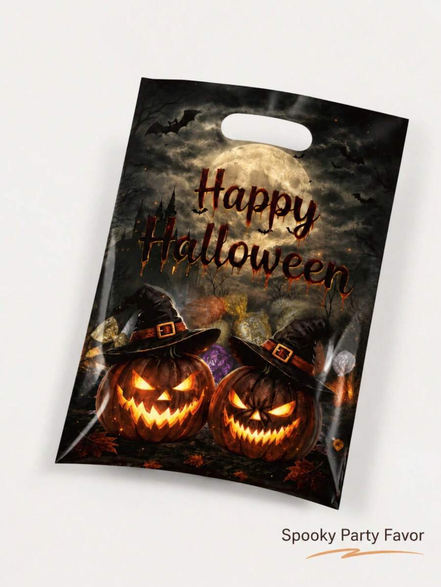 6pcs/10pcs Dark Gothic Halloween Trick Or Treat Gift Bags, Reusable Pumpkin & Witch Print Candy Bags With Handles, Party Favor Decorations - Multicolor - View 1