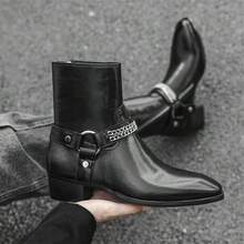 Men's High Heel Chelsea Boots With Double Elastic And Side Zipper - Black - View 2