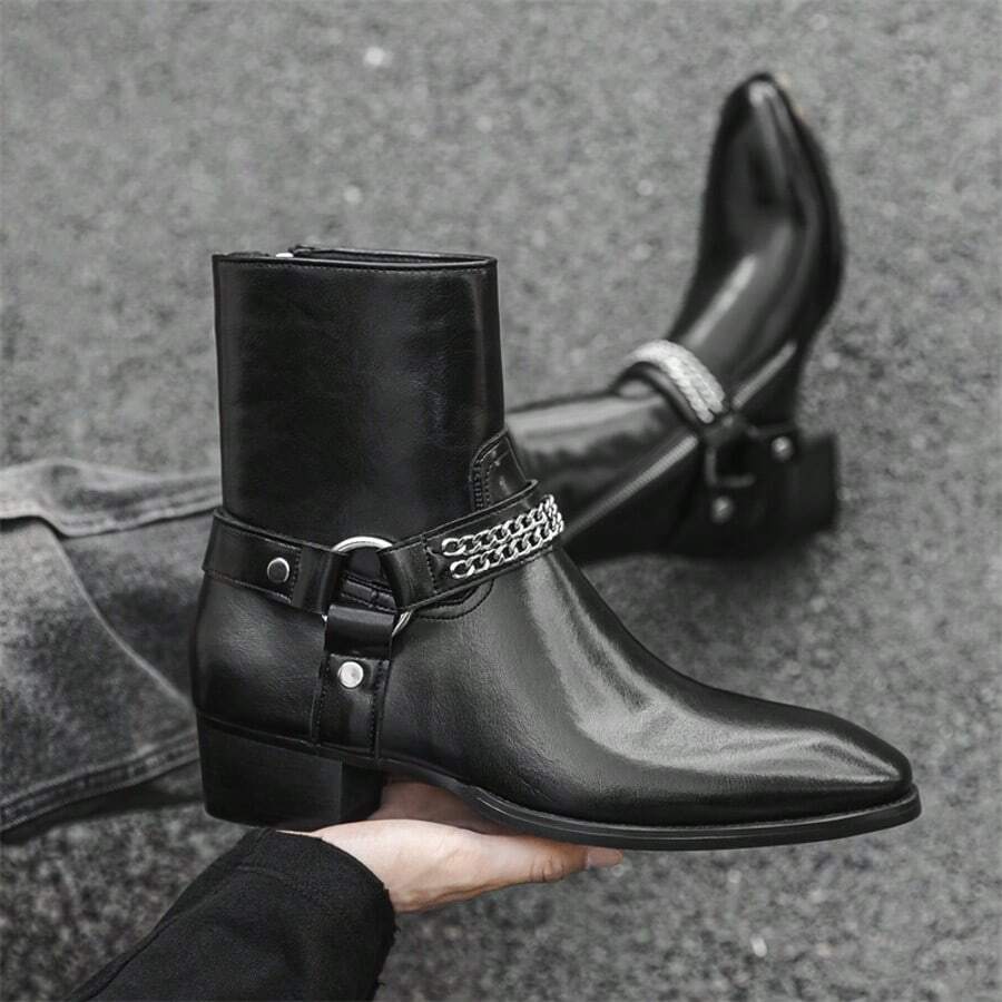 Men's High Heel Chelsea Boots With Double Elastic And Side Zipper