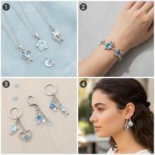 5/20pcs Blue Rhinestone Charms Star Moon Bat Heart Dolphin Shell Butterfly Pendant For DIY Bracelet Necklace Earring Y2K Jewelry Making Findings - Blue - View 7