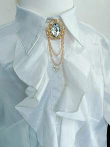 1pc European And American Style Brooch Pin - Golden Alloy Flower Design With Simulated Gemstone Chain Tassel - Brooch - View 4