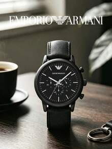 Armani Luigi Series All Matte Black Chronograph Watch, Soft Genuine Leather Strap, Luminous Dial, Men's Business Casual Quartz Watch AR1970 - Black - View 6