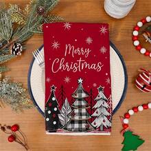 A Set Of 2 Pieces Christmas Themed Towels, Designed With Snowman And Christmas Tree Pattern Prints. Water Absorbing, Reusable, Suitable For Room Decoration, Kitchen And Bathroom Towels. Ideal Christmas Gift For Party Decoration And Home Decor. - Multicolor - View 8