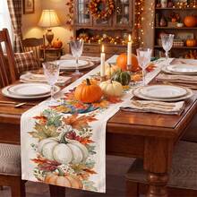 1pc Halloween Thanksgiving Pumpkin Maple Leaf Print Table Runner, Suitable For Holiday, Party, Birthday, Dinner, Restaurant Table Decor, Autumn/Winter Thanksgiving Home Decoration - A - View 2