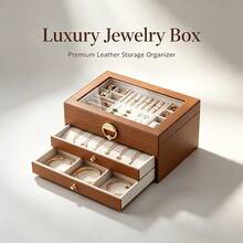 1pc Luxury Jewelry Storage Box With Transparent Lid, Double-Layer Drawer Jewelry Organizer, PU Leather Dust-Proof Display Box, Can Store Rings, Earrings, Necklaces, Bracelets, Perfect Gift For Women - View 6