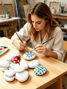 20pcs Medium Smooth White Painting Stones - Flat Style, 0.4-1.19 Inches, Handpicked, Suitable For Crafts, Art, Decoration - Chemical Free, Smooth Surface, Perfect For Beginners And Craft Activities, Handmade Projects, Decorative Stones, Birthday Gifts - Multiple Styles - View 5