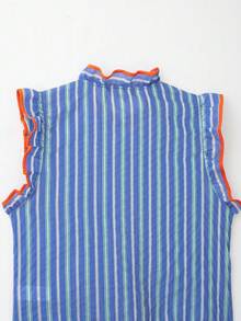 Women's Sweet Fashion Striped Colorblock Button-Up Top - Blue - View 8