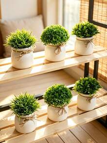 6/4/3pcs Realistic Artificial Potted Plants, Faux Greenery Plastic Decor, Suitable For Home And Office Decoration, Elegant Potted Artificial Greenery, Applicable For Home, Office, Desktop, No Electricity Required - Potted Plant Combination - View 9