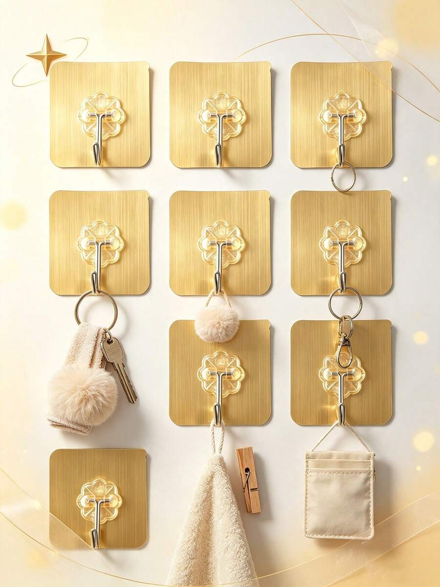 10pcs/20pcs/30pcs/50pcs Heavy Duty Self-Adhesive Wall Hooks, Waterproof Bathroom Hooks, Damage-Free Storage Hooks, Multi-Function Wall Hooks - One Size - View 1