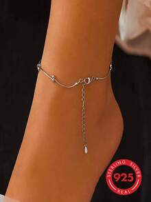 925 Silver Geometric Ball Anklet, Minimalist & Unique, Suitable For Daily Wear And Beach Vacation, Great Gift For Friends, Relatives And Loved Ones - Silver - View 7