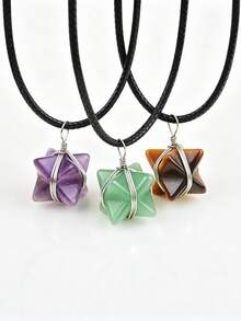 Merkaba Six-Pointed Star Natural Crystal Pendant Necklace, Meditation Healing Crystal Charm, Unisex Versatile - Merkaba Pendant - View 4