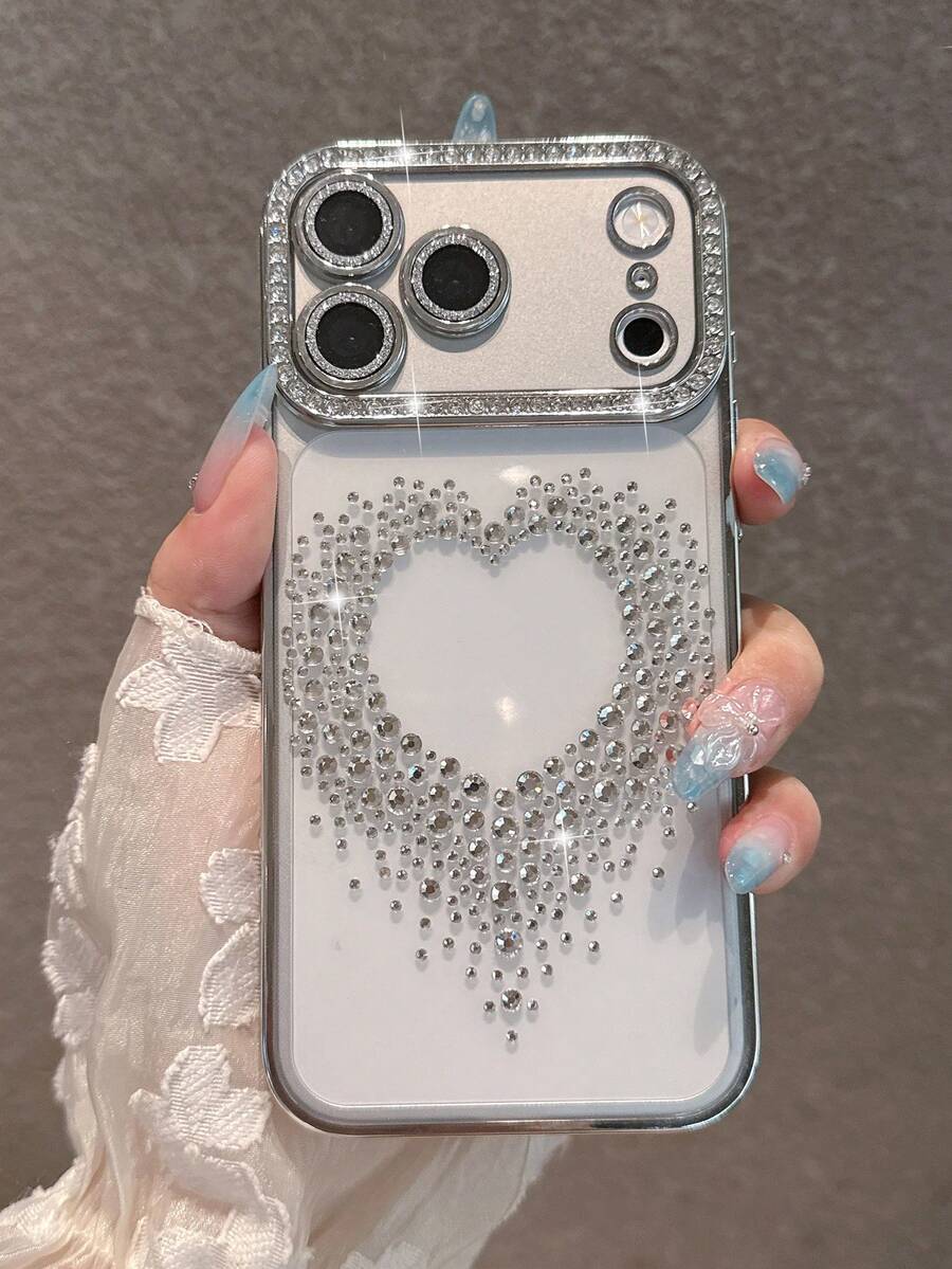 Casing Ponsel Apple Mewah Berlapis Perak dengan Hiasan Berlian Imitasi Berbentuk Hati, Kompatibel dengan iPhone 18 Pro Max/18 Pro/18/17 Pro Max/17 Pro/17/16 Pro Max/16/16 Pro/16 Plus/15/15 Pro Max/15 Pro/15 Plus/11/12/13/14 Pro Max/12 Pro/12 Pro Max/13 Pro/13 Pro Max/7 Plus/14 Pro/14 Pro Max/14 Plus, Casing Pelindung Lembut yang Menutupi Seluruh Bagian, Gaya Minimalis