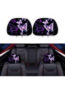 2pcs Universal Car Headrest Covers Halloween Special Car Headrest Covers - Fashion Design, No Filling Easy To Clean, Car Interior Decoration Upgrade, Suitable For All Car Models, Suitable For Daily Commute, Long Distance Travel, Halloween And Christmas Decoration Wolf Head, Lion Head, Chrysanthemum, Butterfly And Other Multiple Element Prints - Multicolor - View 13