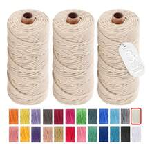 3pzs Hilo Cuerda De Algodón 3mm X 100m Para Macrame Teje - Beis - Ver 2