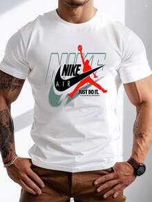 Men's Pure Cotton Short-Sleeved T-Shirt Casual Summer Graphic Tee Comfortable Breathable Daily Wear Basic Top - 白色 - 查看 1