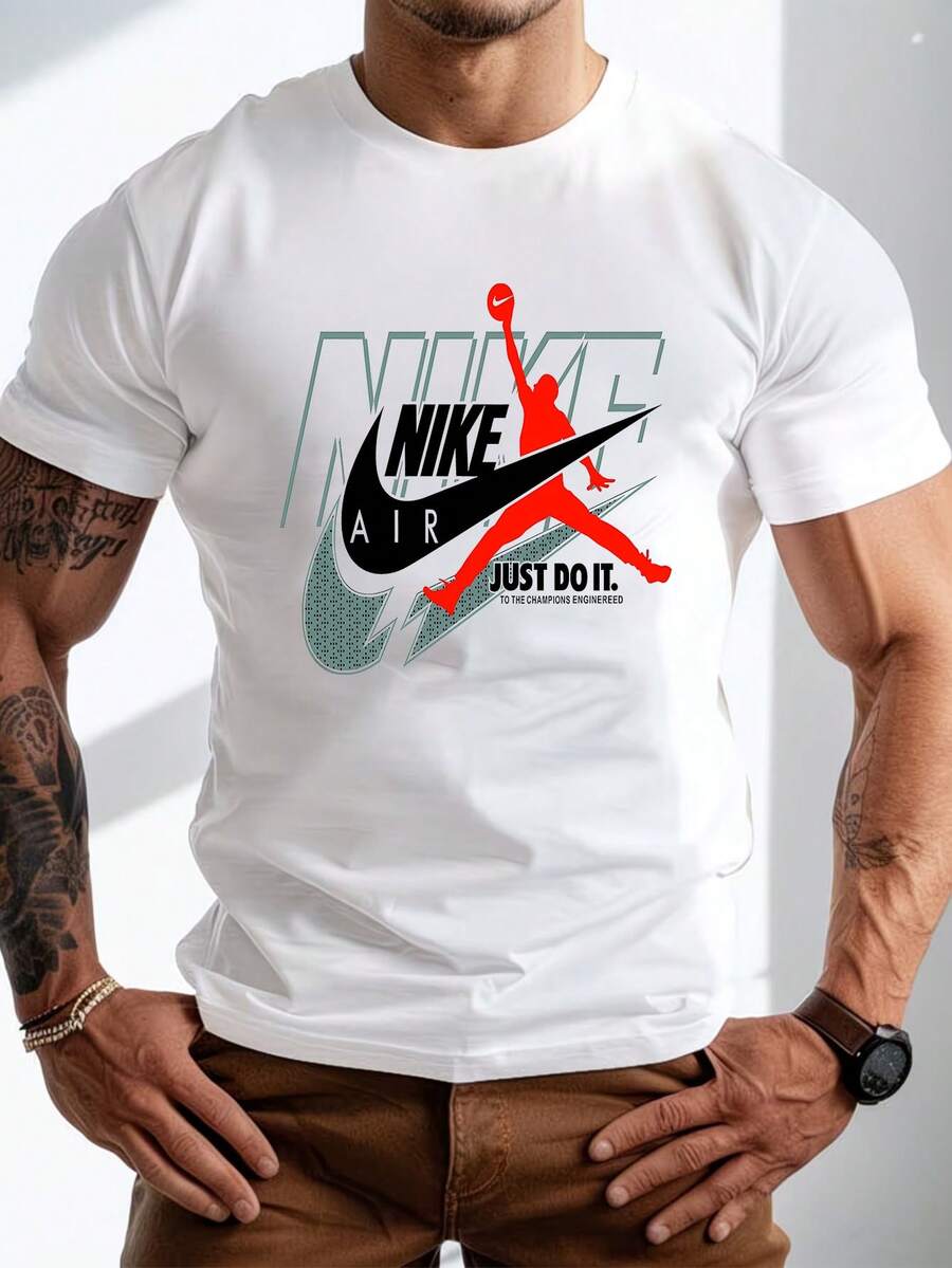 Men's Pure Cotton Short-Sleeved T-Shirt Casual Summer Graphic Tee Comfortable Breathable Daily Wear Basic Top - 白色 - 查看 1