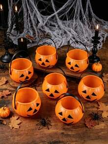 8pcs Halloween Pumpkin Lantern Candy Buckets, Suitable For Home, Store, Haunted House And Photo Props. They Add Halloween Charm To Any Scene, Can Be Used As Candy Bag Fillers Or DIY Decorations. Halloween Decor, Halloween Gifts - Multicolor - View 4
