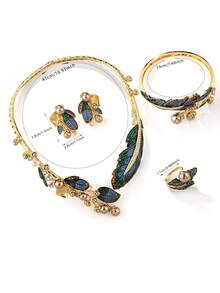 4pcs Elegant & Glamorous Jewelry Set, Colorful Rhinestone Necklace, Bracelet, Earrings, Ring, Suitable For Banquet, Party, Women's Gift, Exquisite Gift - Jewelry Sets - View 2