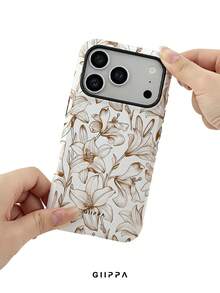 GIIPPA 1pc White Base With Gradient Brown Floral Pattern Design, Phone 18 Pro Max Phone Case, Compatible With Phone 17 Pro Max, 16 Pro Max, 15 Pro Max, Korean-Style High-End Fashion Fun Phone Case, Suitable For 11/12/13/14/15/16 Pro Max Plus, Elegant Design For Men And Women, Perfect Gift For Girlfriend On Christmas, Valentine's Day, Easter, Wedding Season And Birthday! - Brown - View 6