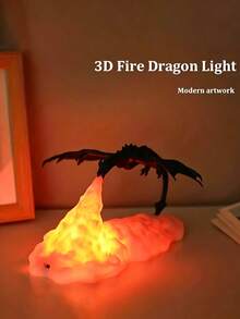 1pc 3D Printed Fire Breathing Dragon Night Light, USB Rechargeable LED Atmosphere Table Lamp, Fantasy Decor Light For Bedroom Desktop, Creative Holiday Birthday Gift - Multicolor - View 4