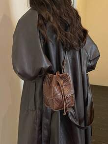 CHERIMATE 1件時尚迷你水桶包，百搭休閒編織女款手提包，高級通勤斜挎包，小眾設計單肩包，適合日常使用 - 咖啡 - 查看 4