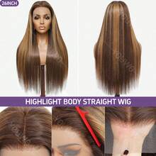 13x6 34Inch Ombre Highlight Straight Lace Front Wig 200% Density #4/27 Piano Color Honey Blonde Brown Wig Blended Hair Wig 13X4 Transparent Lace Frontal Wig For Women Pre Cut Lace Wear And GO Glueless Wig Pre Plucked Balayage 5x5 4x4 Lace Closure Wig - SP4/27 - View 9