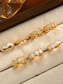 7-teiliges Vintage Luxus elegantes Boho-Stil Damen Lässig Ring Set, geeignet für Alltag-Outfit, Urlaub, Date, Party, Layering - Goldgelb - Übersicht 3