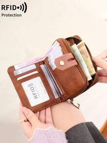 FOREVER MIYIN RFID Blocking Wallets For Women, Bifold Short Zip Purse With Snap Button, Key Ring, Multi‑Card Slots ID Photo Window Coin Pocket For Daily Use - Multicolor - View 5
