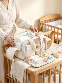1pc Baby Room Storage Bag, Lightweight Handheld Mommy Bag, Large Capacity Divided Compartments Dual Opening, Suitable For Baby Supplies And Travel Items Storage - Multicolor - View 2
