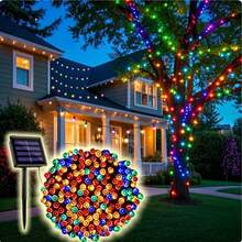 Pisca Pisca Luz Led Codão Solar IP65 À Prova D'água,8 Funções De Iluminação, Fio Verde Escuro,Para Decoração Natalina,Jardim,Área Externa Ao Ar Livre,Disponível Em Cores Colorida,Branco Quente,Branco Frio,Tamanhos 12m 22m - Cordão de luzes verde-escuro com fio, alimentado por energia solar - Visão 8
