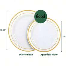 50/25/10Pcs 10.25" & 7.5" White Gold Double Rim Round Plates, Dinner Plates & Food Serving Trays, Unbreakable Lightweight Tableware Set For Catering Events Parties, Adults Kids Family, Gold Trim Dinnerware For Labor Day Autumn Celebrations - White - View 7