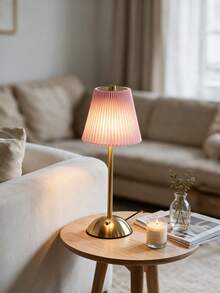 Pleated Fabric Lampshade LED Desk Lamp, Rechargeable Touch Wireless Table Lamp, Modern Metal Bedside Night Light, Home Bedroom Dining Room Decorative Atmosphere Light - One Size Fits All - View 6