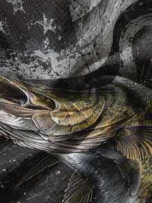 鱸魚釣魚印花防曬連帽襯衫，快乾透氣長袖釣魚衫，附內建頸巾 - 彩色 - 查看 5