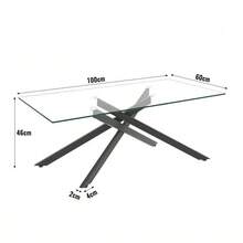 Tempered Glass Coffee Table, Rectangular Coffee Table, Black Metal Legs, Modern Living Room Table, Black-H46/L100/D60 Cm - 黑色 - 查看 5