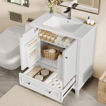 Bathroom Vanity Made Of Wood With Storage Adjustable With Drawers Black - 白色 - 查看 9