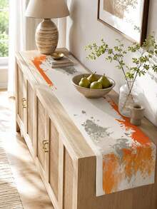 1PC Orange Gray Abstract Linen Table Runner, Modern Minimalist Brushstroke Print Table Runner, Farmhouse Rectangular Dining Table Centerpiece Decor For Kitchen Dining Room Coffee Table Wedding Party Holiday Home Decoration - Multicolor - View 2
