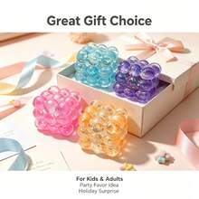1pcsPortable Grape Cube Squishy Fidget Toy, Bubble Cube Shape Made Of Jelly‑Clear Soft Rubber, Embedded Fine Glitter Sequins For Crystal‑Gorgeous Look, Relieve Tension Effectively, Lightweight For Commute & Outdoor Carry‑On Play - Multicolor - View 6