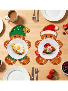 2pcs Christmas Gingerbread Man Placemats/Heat Resistant Pads, Heat Resistant, Vintage Red & Green Gingerbread Man Decor, Suitable For Winter Holiday Table Setting, Family Gatherings, Kitchen And Home Decor - Multiple Styles - View 8