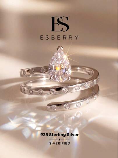1pc Pear-Shaped Diamond Twisted Ring 925 Sterling Silver Exquisite Women's Jewelry Suitable For Ball, Party, Date, Holiday, Anniversary And Other Special Occasions