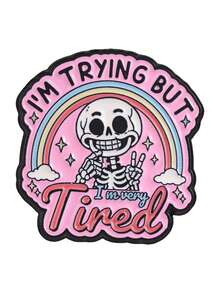 QIHOO 1pc Sweet Cool Gothic Skull Drip Oil Brooch Set I'm Fine Funny Slogan Lapel Pin Badge Rainbow Skull Cartoon Pin Decor Denim Jacket Backpack Funny Emotion Mental Health Theme Gift - Multicolor - View 8