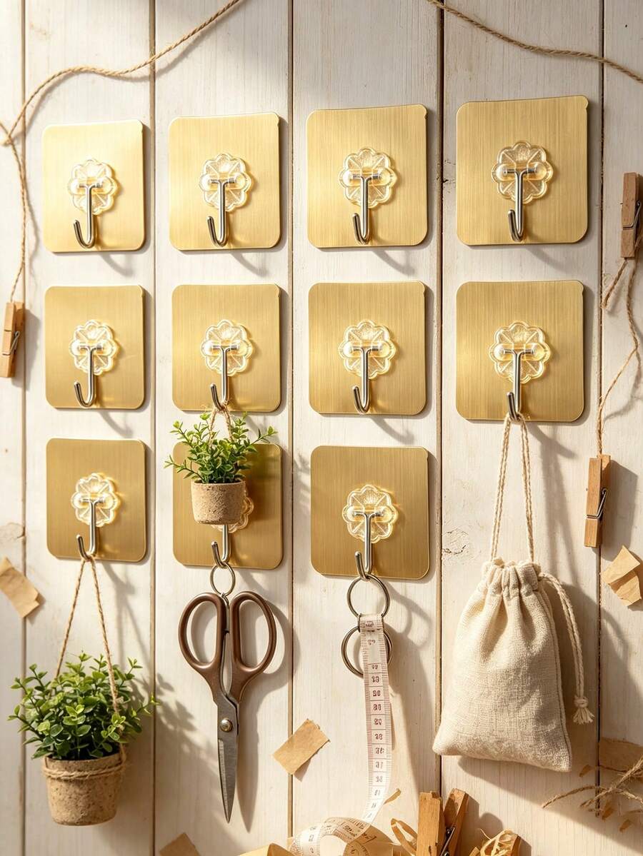 Self-Adhesive Wall Hooks, Cute Towel And Keychain Hooks For Bathroom, Office, And Closet Decoration, Home Furniture Storage Rack - Gold - View 1