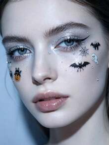 1pc Halloween Theme Face Decoration Sticker, Ghost Black Cat Pumpkin Bat Spider Pattern, Self-Adhesive Eye Tail Cheek Patch, Party Stage Atmosphere Makeup Accessory - Multicolor - View 2