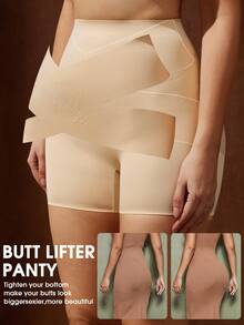 1pc Women Waist Shaper Butt Padded Lift Hip Enhancer Pants, Sculpting Slimming Shapewear Bottom - Apricot - View 4