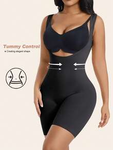 CELILIN 1pc Women's Seamless Body Shaper Jumpsuit, Open Bust Tummy Control Shaping, Wide Strap Butt Lift - Black - View 2